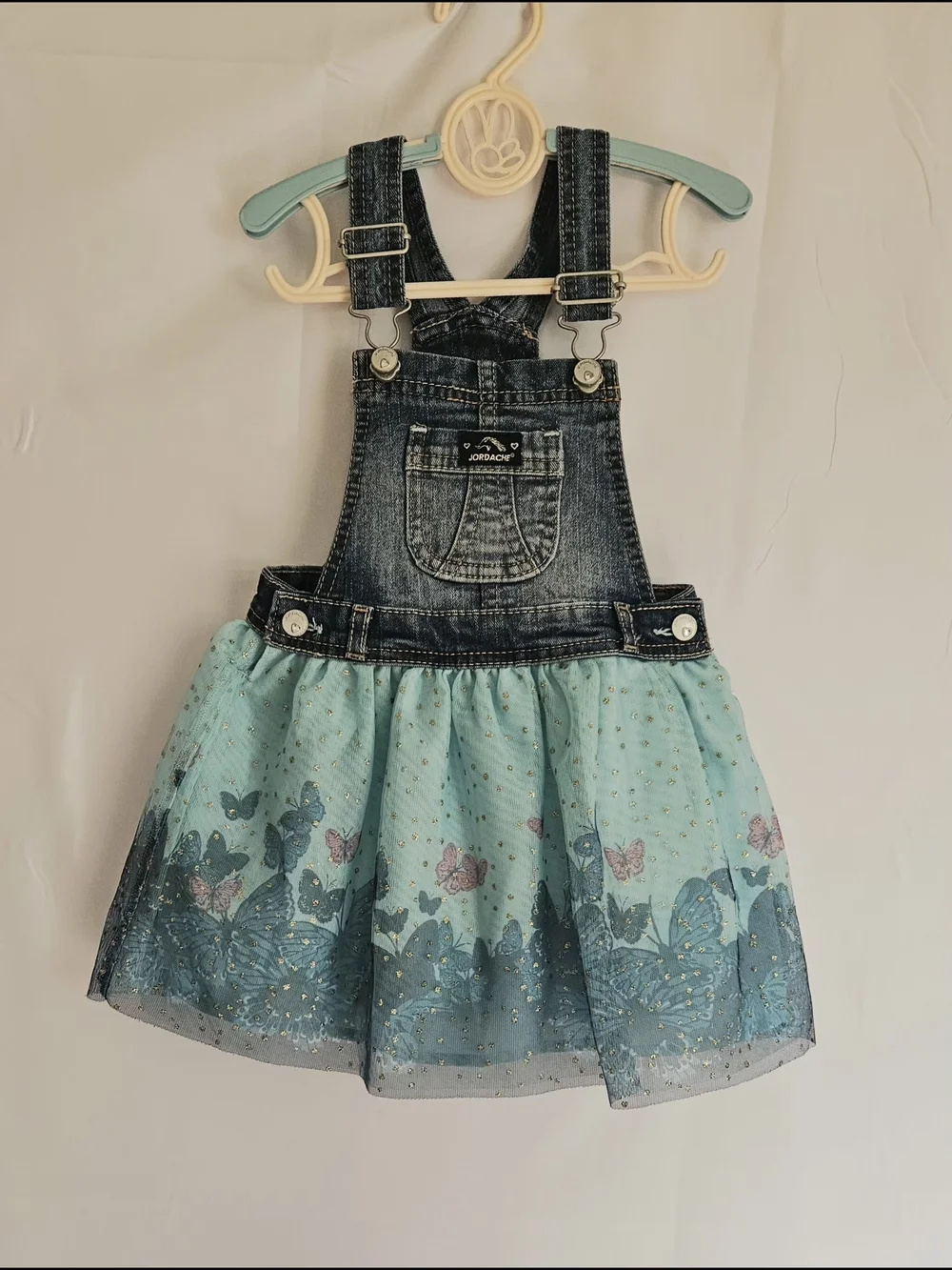 ​Jordache Denim & Tulle Butterfly Dress Toddler Girls Size 2T Blue Mint Green